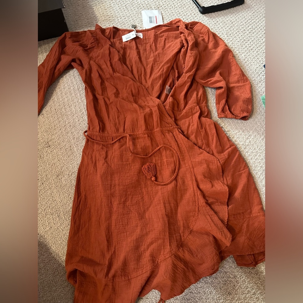 HONORINE Long Sleeve Wrap Dress in Deep Rust Orange